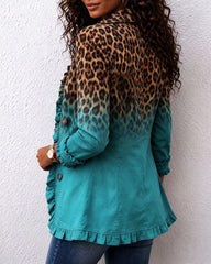 Boho Leopard & Teal Ruffle Blazer Jacket