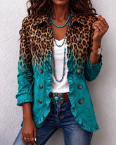 Boho Leopard & Teal Ruffle Blazer Jacket