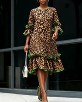 Urban Leopard Crew Neck Midi Dress