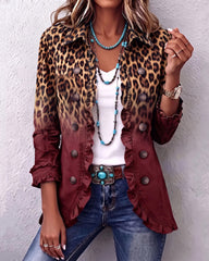 Boho Leopard & Teal Ruffle Blazer Jacket