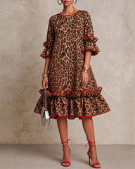 Urban Leopard Crew Neck Midi Dress