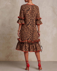 Urban Leopard Crew Neck Midi Dress